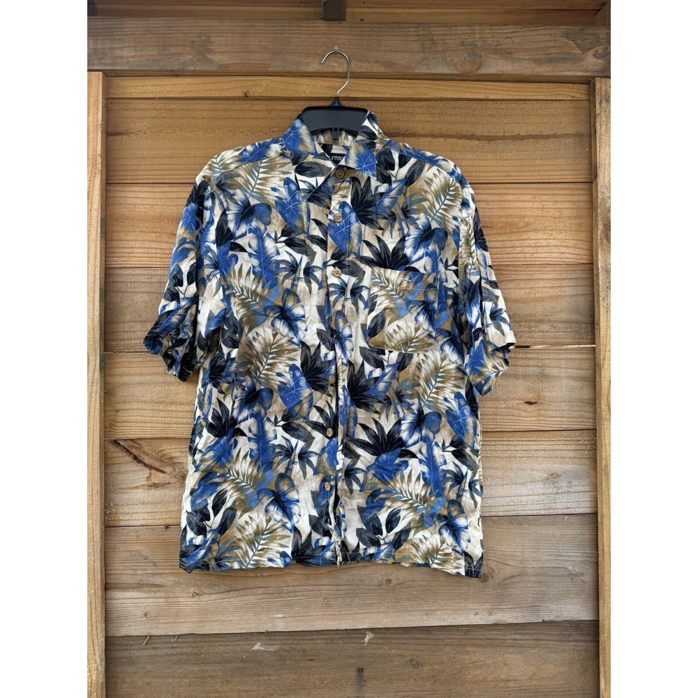 Vintage Puritan‎ Hawaiian Shirt Button Up Men's Small Blue And Khaki  Color